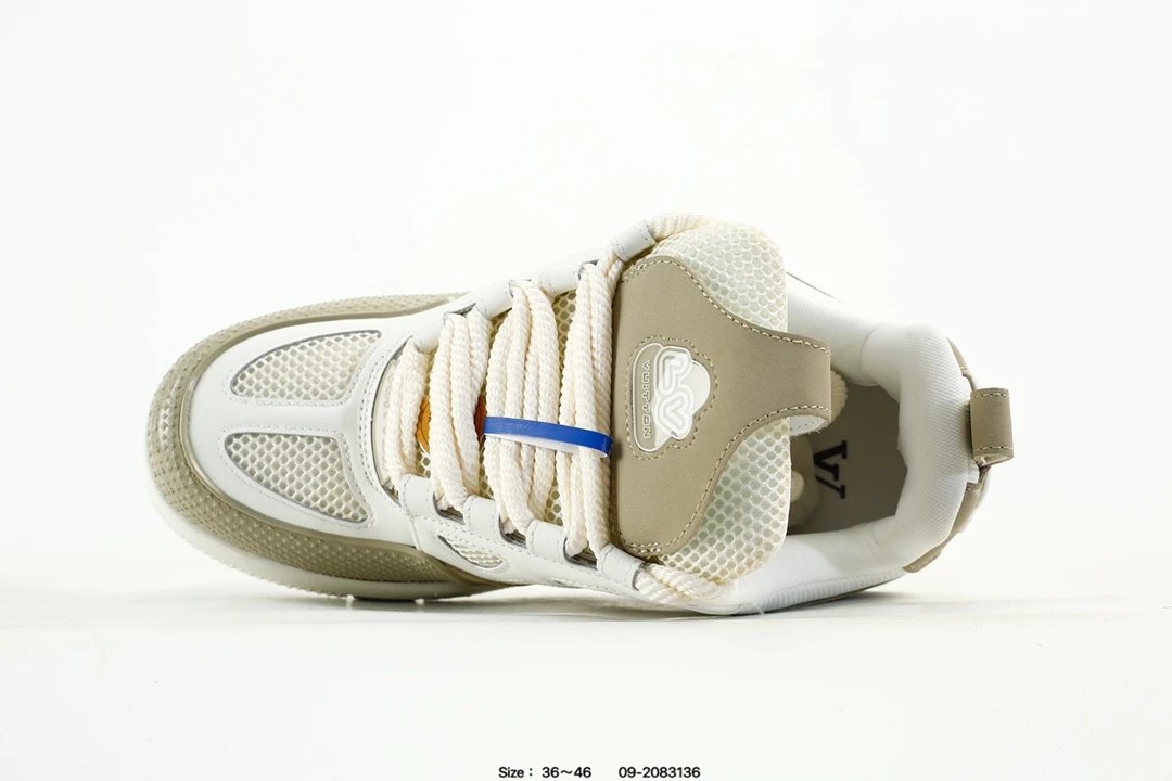 Low Top Leather Trainer Sneakers with 3D Logo Beige - Gallery Image 4 - Detailed View