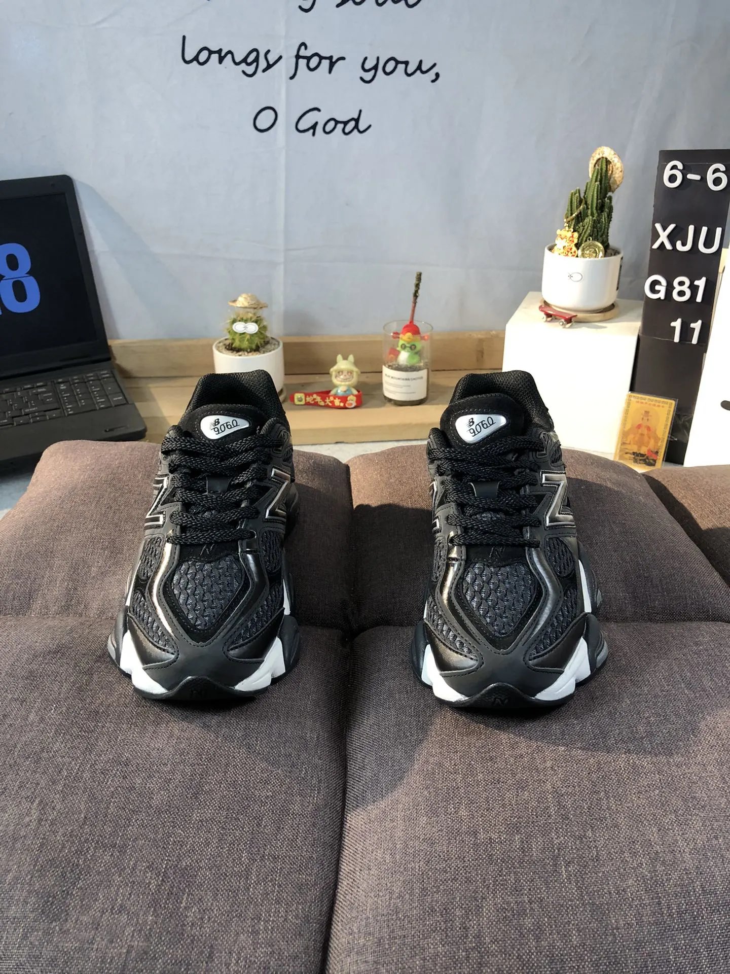 New Balance 9060 Chunky Sneakers Jet Black - Gallery Image 2 - Detailed View