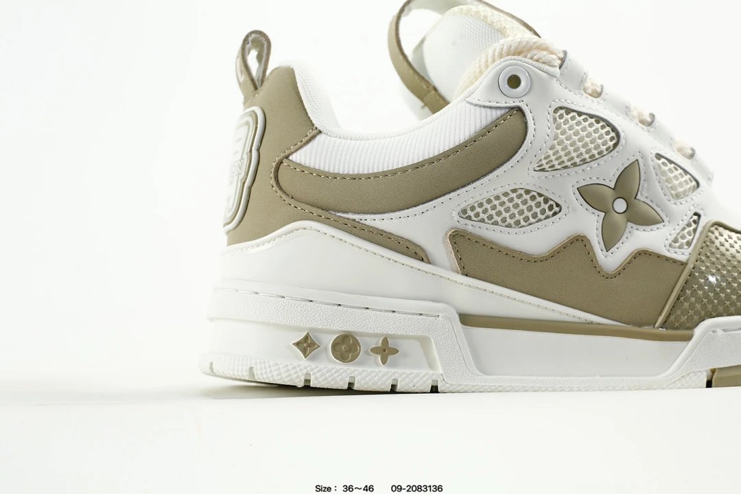 Low Top Leather Trainer Sneakers with 3D Logo Beige - Gallery Image 2 - Detailed View