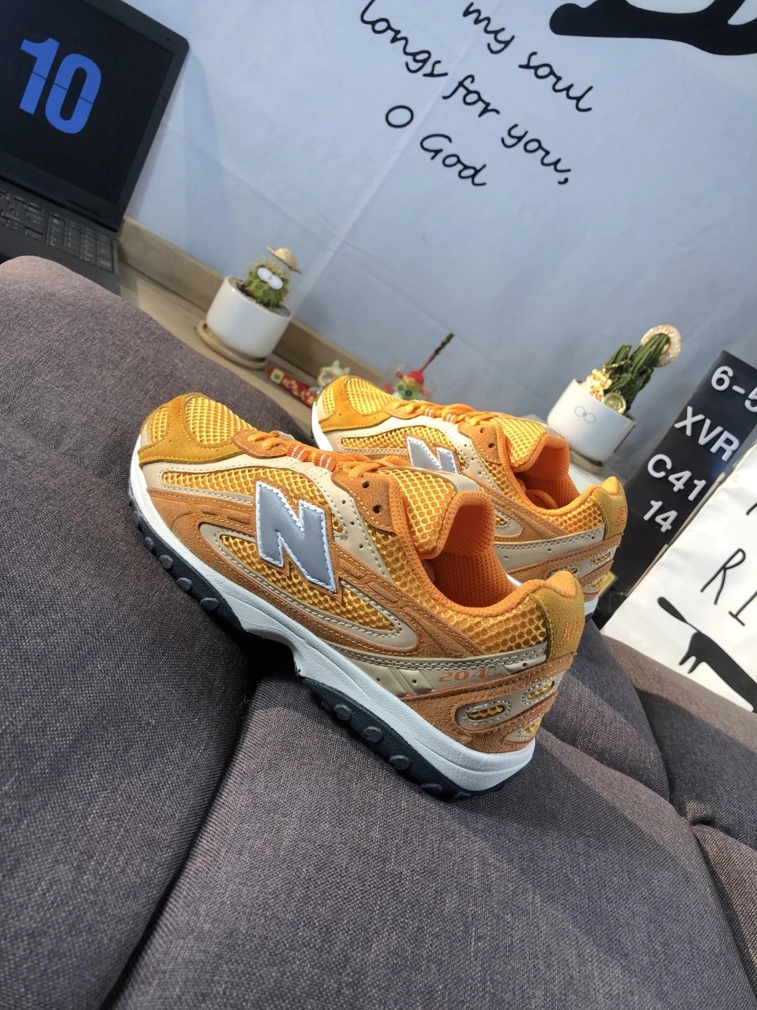 Retro Suede Dad Running Shoes Athletic Sneakers Marigold - Gallery Image 5 - Detailed View