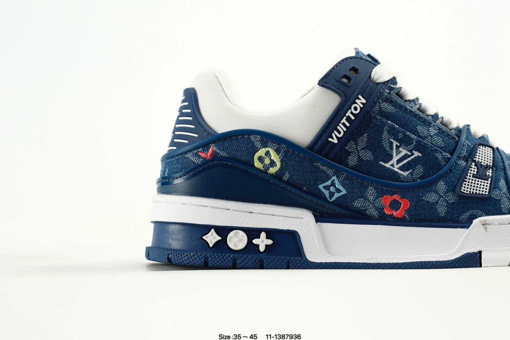 Luxury Low Top Trainer Sneakers Leather Navy Blue - Gallery Image 2 - Detailed View