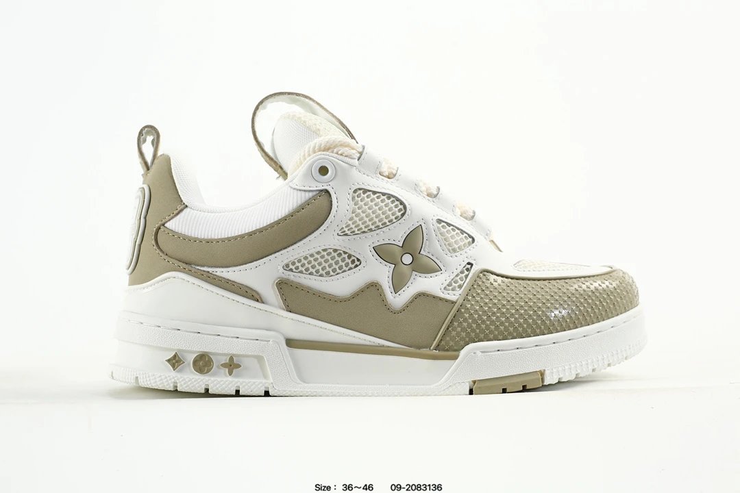 Low Top Leather Trainer Sneakers with 3D Logo Beige - Gallery Image 1 - Detailed View