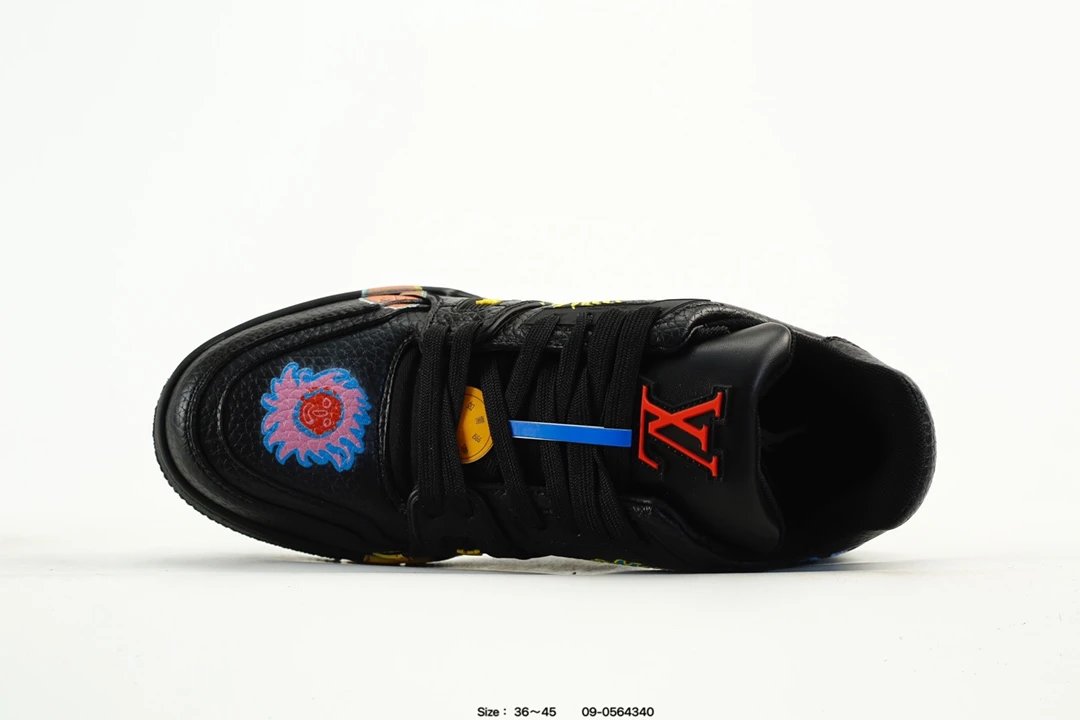 Luxury Leather Trainer Low Top Sneakers Black Multicolor - Gallery Image 4 - Detailed View