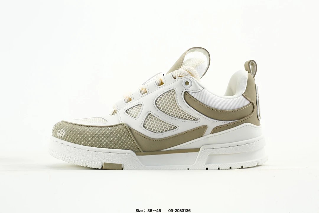 Low Top Leather Trainer Sneakers with 3D Logo Beige - Gallery Image 3 - Detailed View
