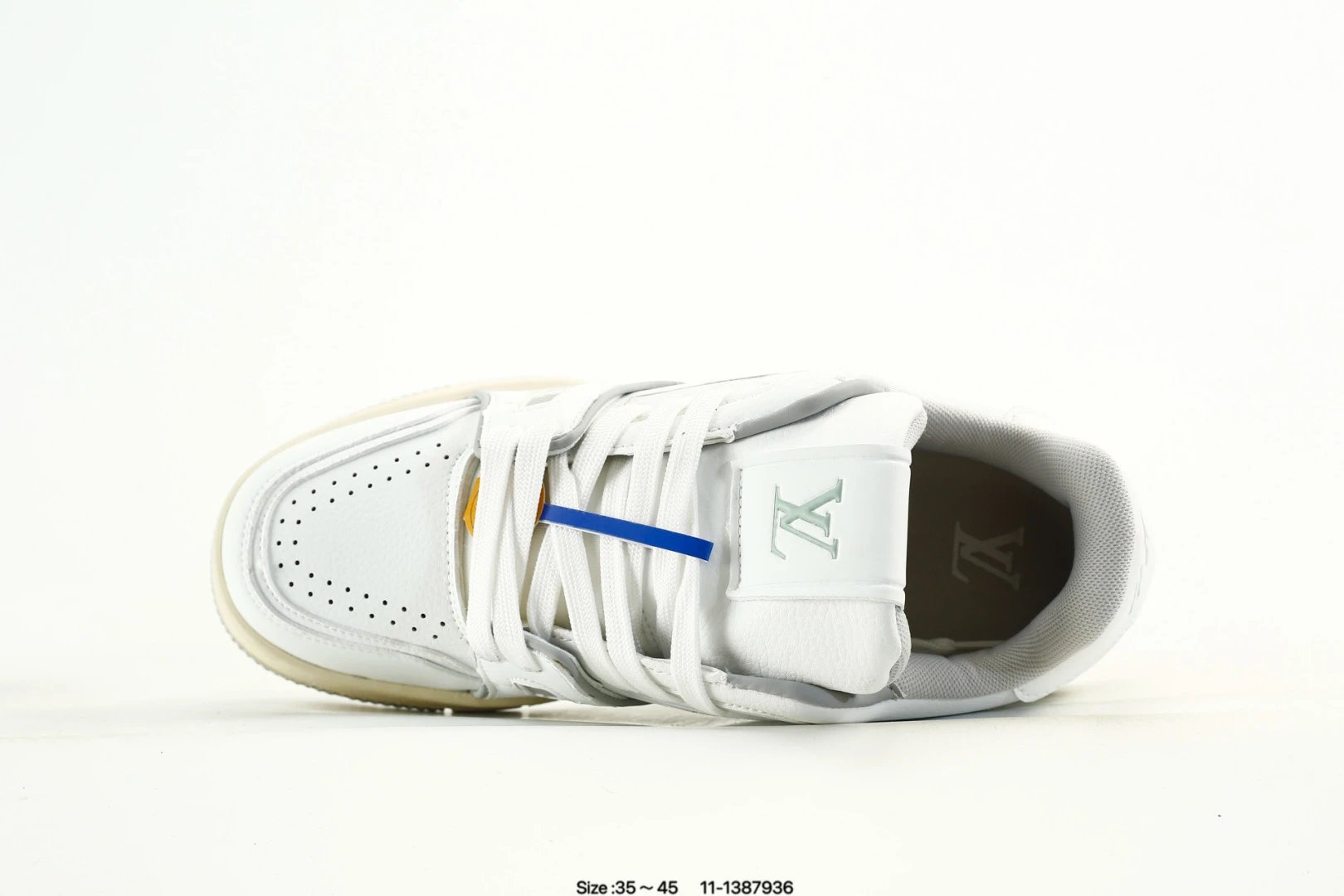 Low Top Leather Trainer Sneakers with Ivory White Finish - Gallery Image 4 - Detailed View