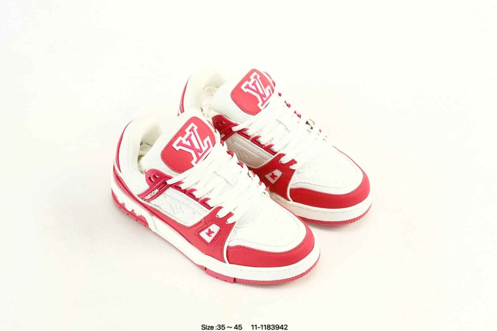Skate Sneakers Grain Leather Mesh Low Top Scarlet White - Gallery Image 8 - Detailed View
