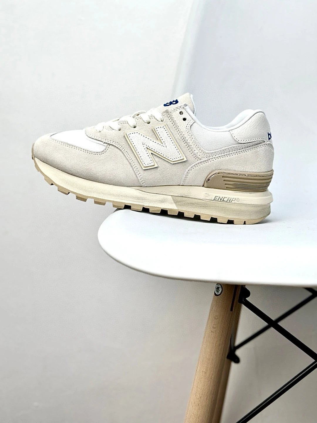 Retro Suede Mesh Sneakers Running Shoes, Ecru - Gallery Image 1 - Detailed View
