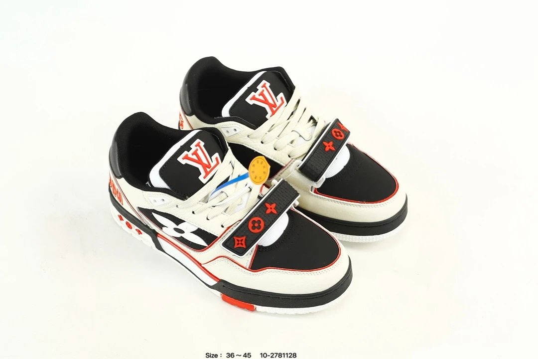 Luxury Leather Low Top Trainer Sneakers Ivory Black Red - Gallery Image 8 - Detailed View