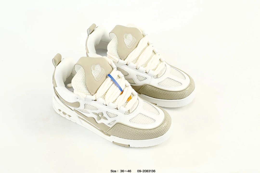 Low Top Leather Trainer Sneakers with 3D Logo Beige - Gallery Image 8 - Detailed View