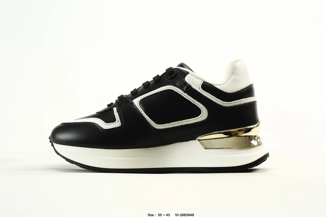 Luxury Leather Platform Sneakers with Gold Accent Noir - Gallery Image 3 - Detailed View