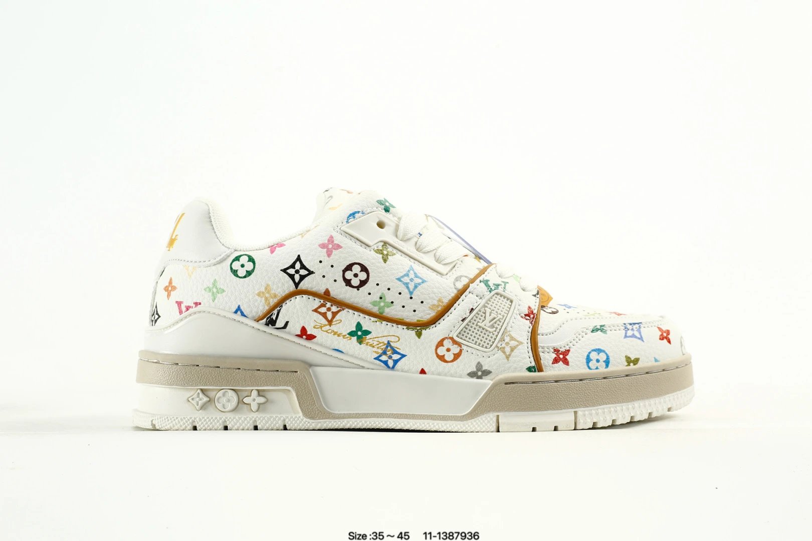 Luxury Low Top Leather Trainer Sneaker Multicolor White - Gallery Image 1 - Detailed View