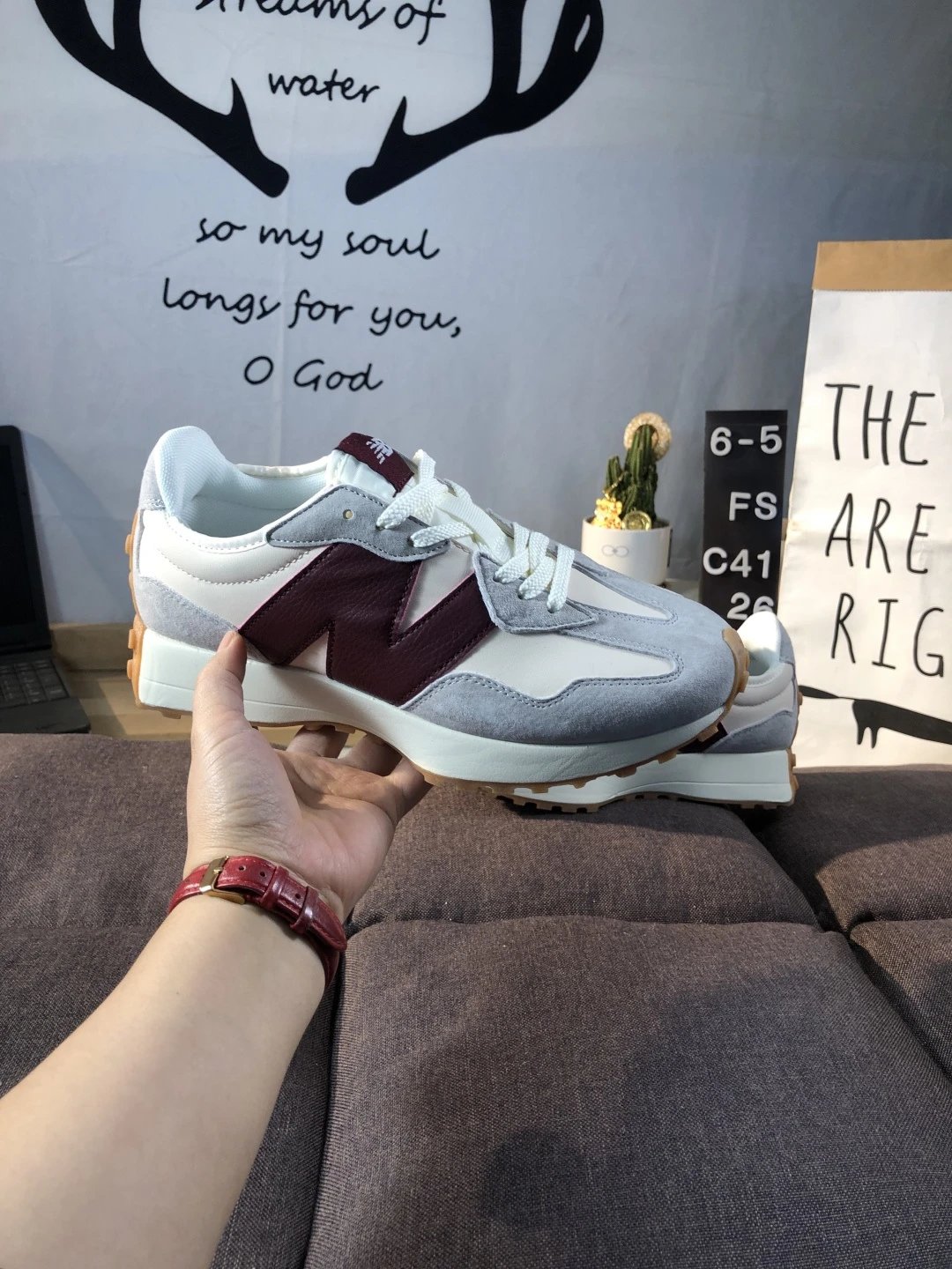 Retro Suede Nylon Sneakers Running Shoes, Burgundy - Gallery Image 7 - Detailed View