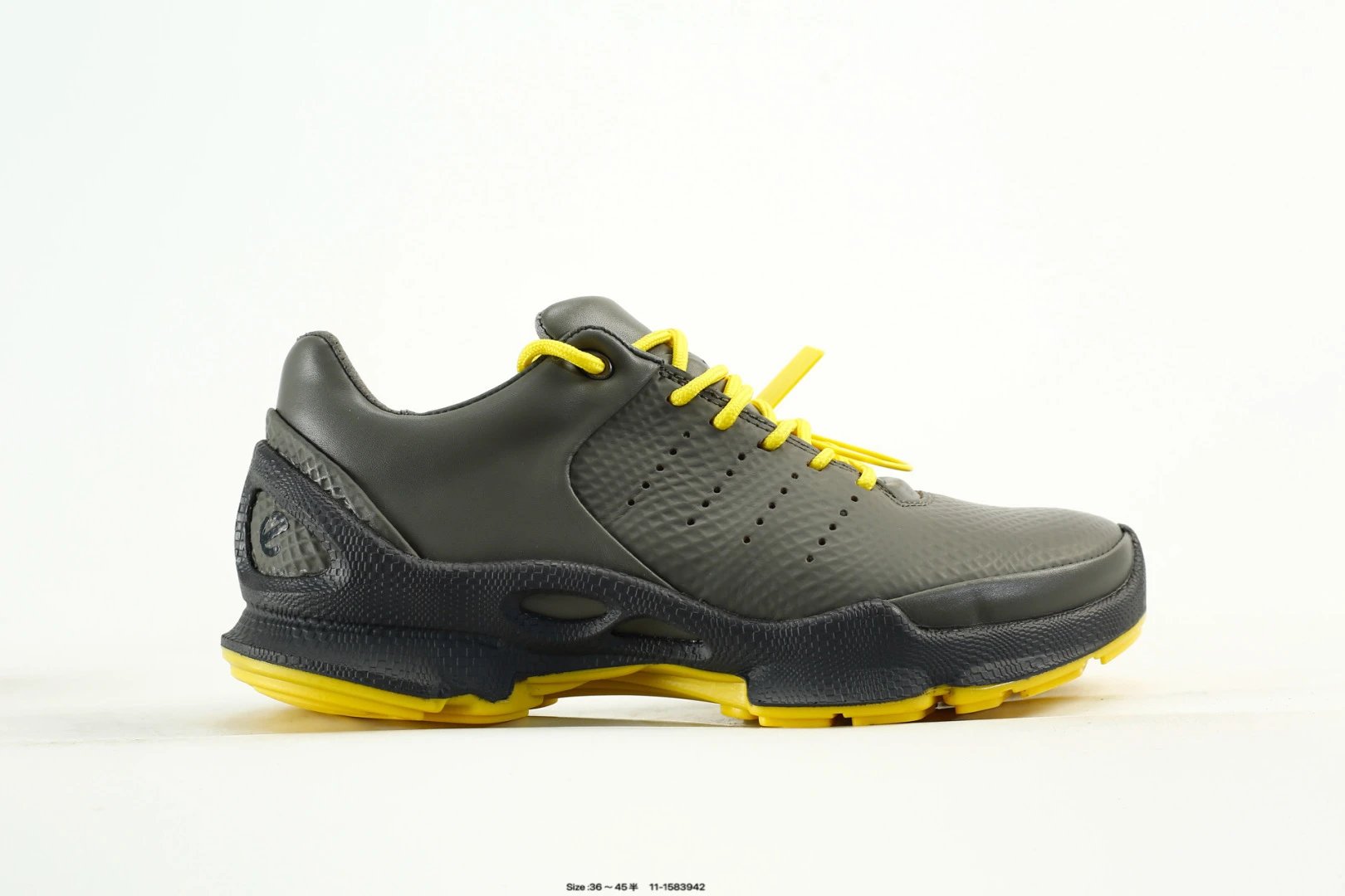 ECCO Biom Leather Sneakers Gray Yellow - Gallery Image 1 - Detailed View