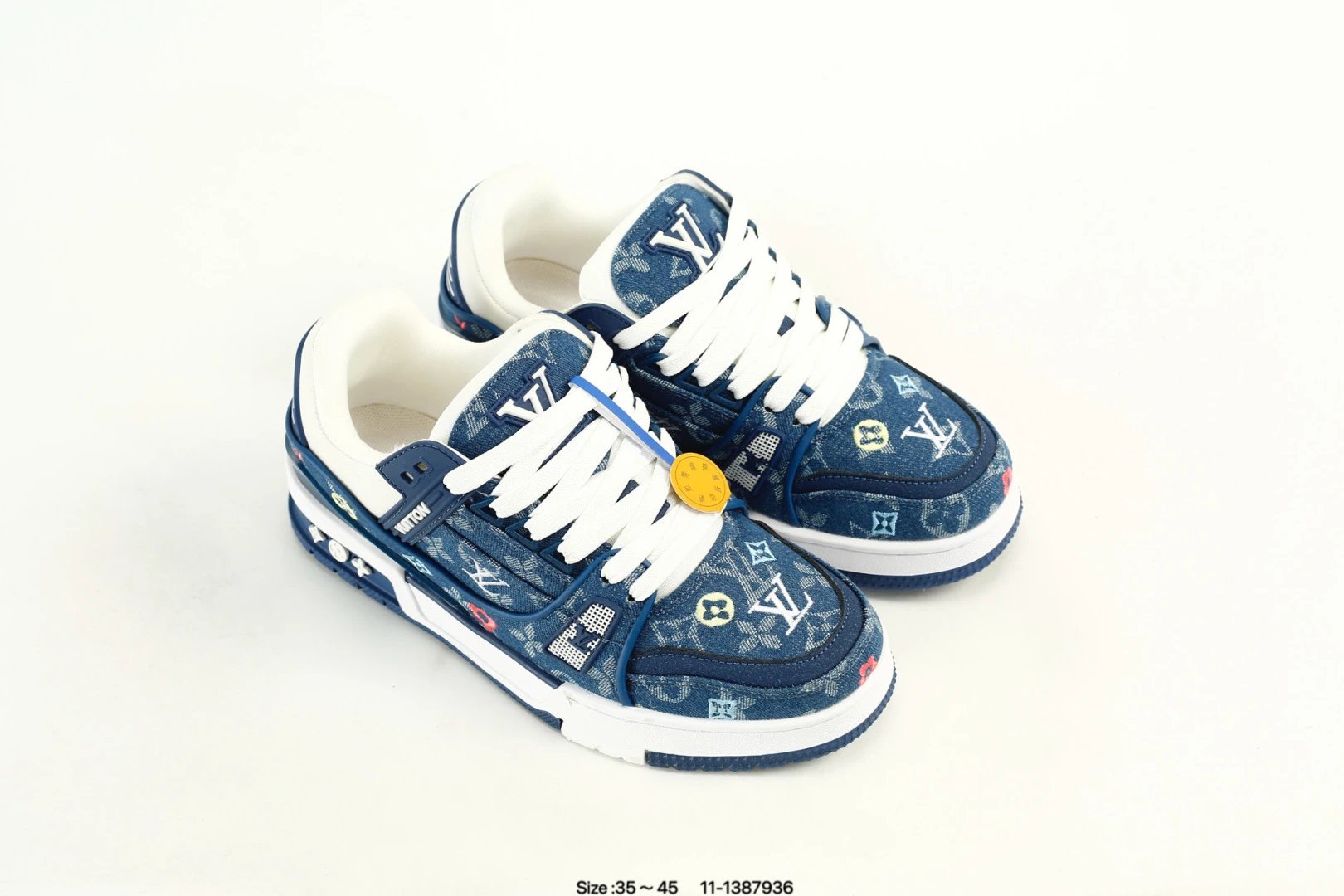 Luxury Low Top Trainer Sneakers Leather Navy Blue - Gallery Image 8 - Detailed View