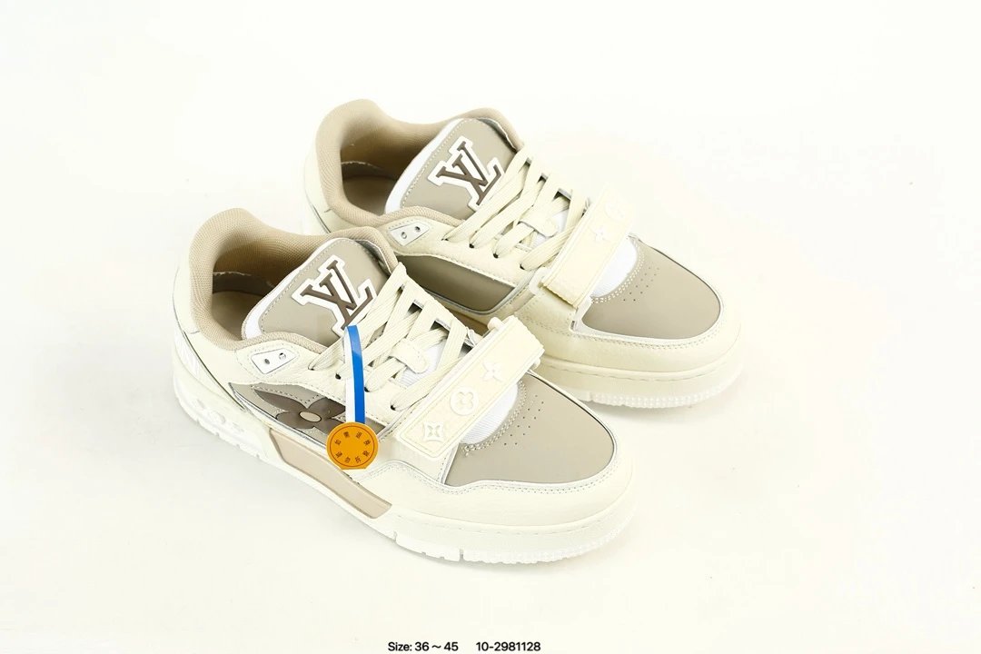 Luxury Low Top Leather Trainer Sneakers Taupe Cream - Gallery Image 8 - Detailed View