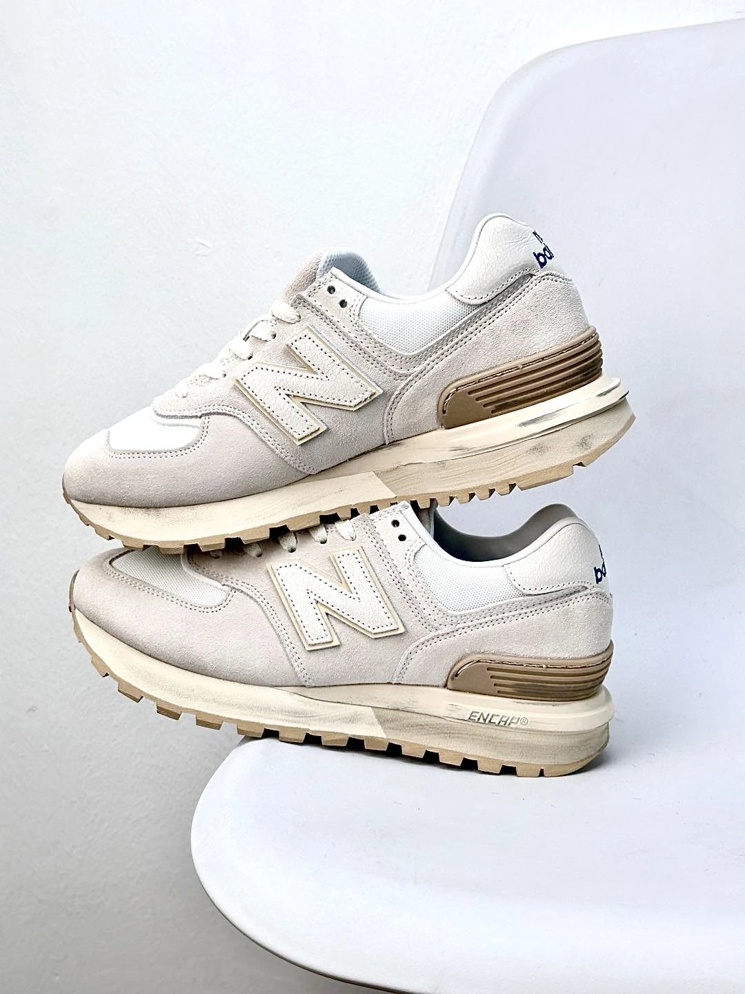 Retro Suede Mesh Sneakers Running Shoes, Ecru - Gallery Image 4 - Detailed View