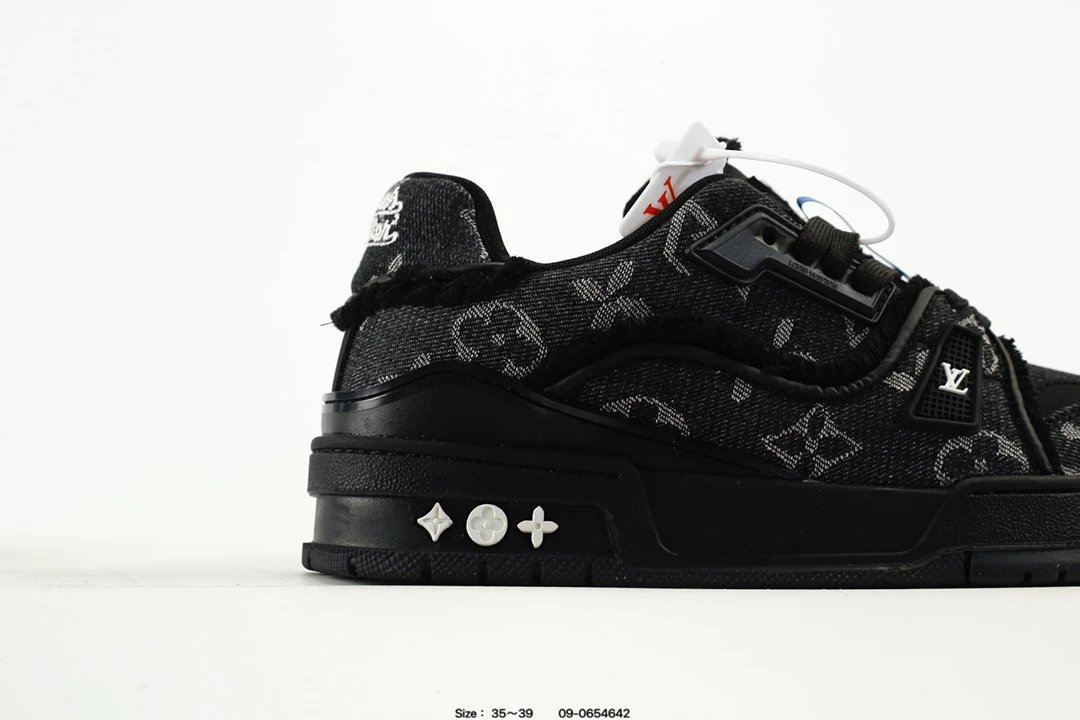 Luxury Low Top Trainer Sneaker Leather with Charcoal Black - Gallery Image 2 - Detailed View