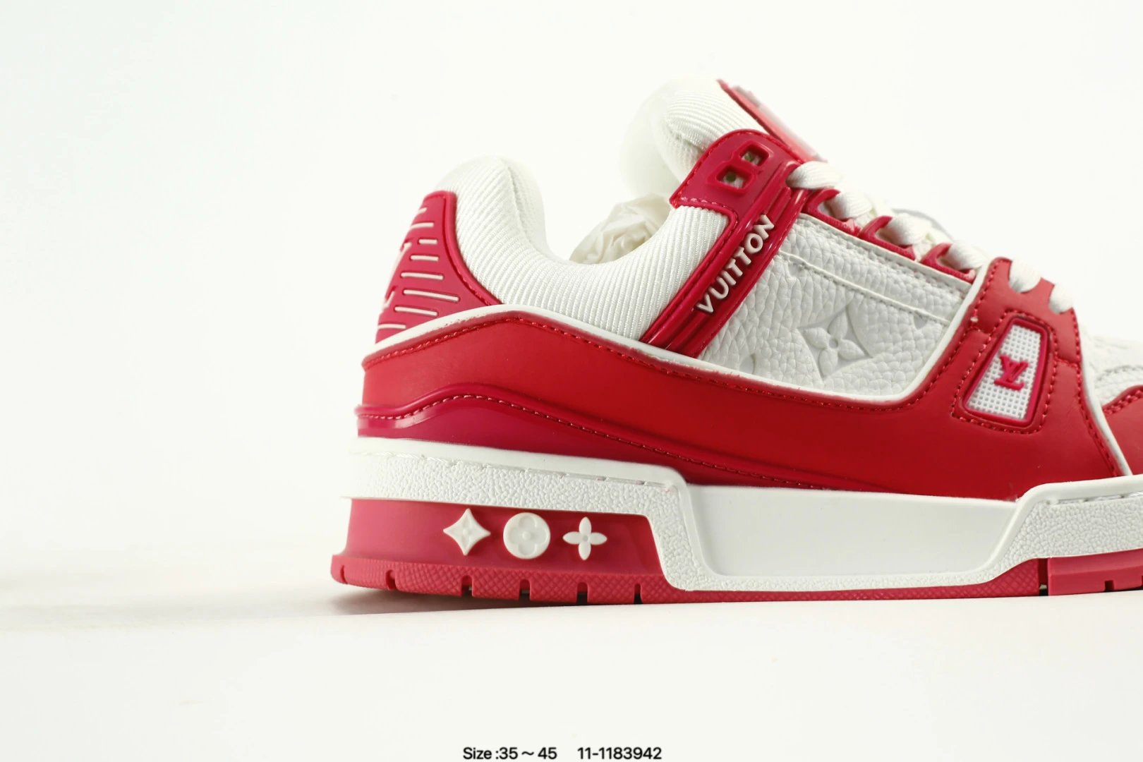 Skate Sneakers Grain Leather Mesh Low Top Scarlet White - Gallery Image 2 - Detailed View