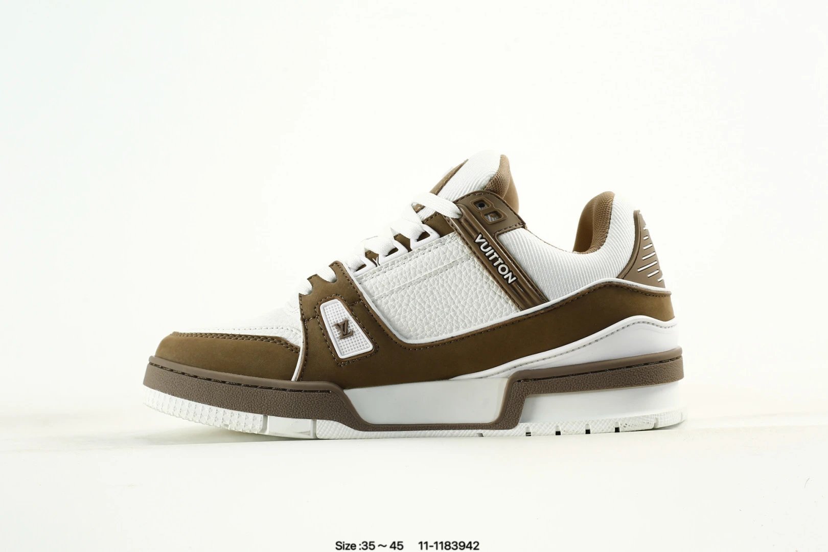 Grain Leather Skate Sneakers with Rubber Sole in Mocha - Gallery Image 3 - Detailed View