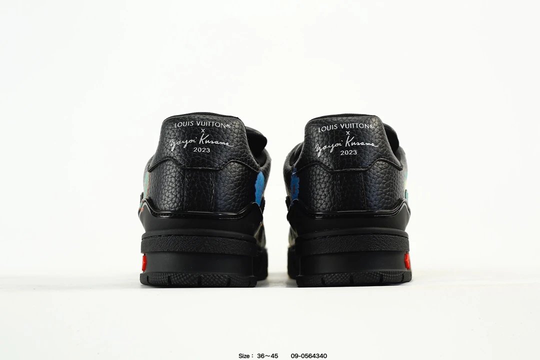 Luxury Leather Trainer Low Top Sneakers Black Multicolor - Gallery Image 7 - Detailed View