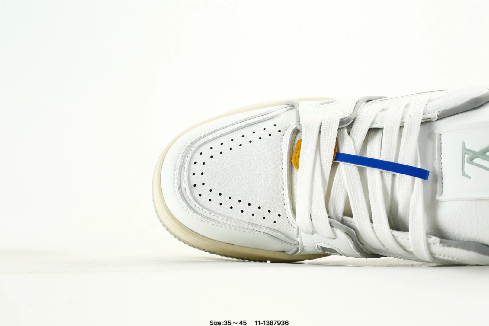 Low Top Leather Trainer Sneakers with Ivory White Finish - Gallery Image 5 - Detailed View