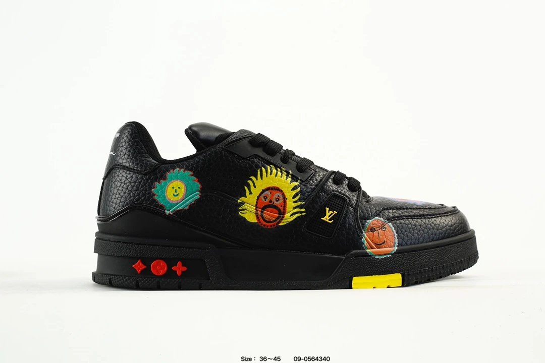 Luxury Leather Trainer Low Top Sneakers Black Multicolor - Gallery Image 1 - Detailed View
