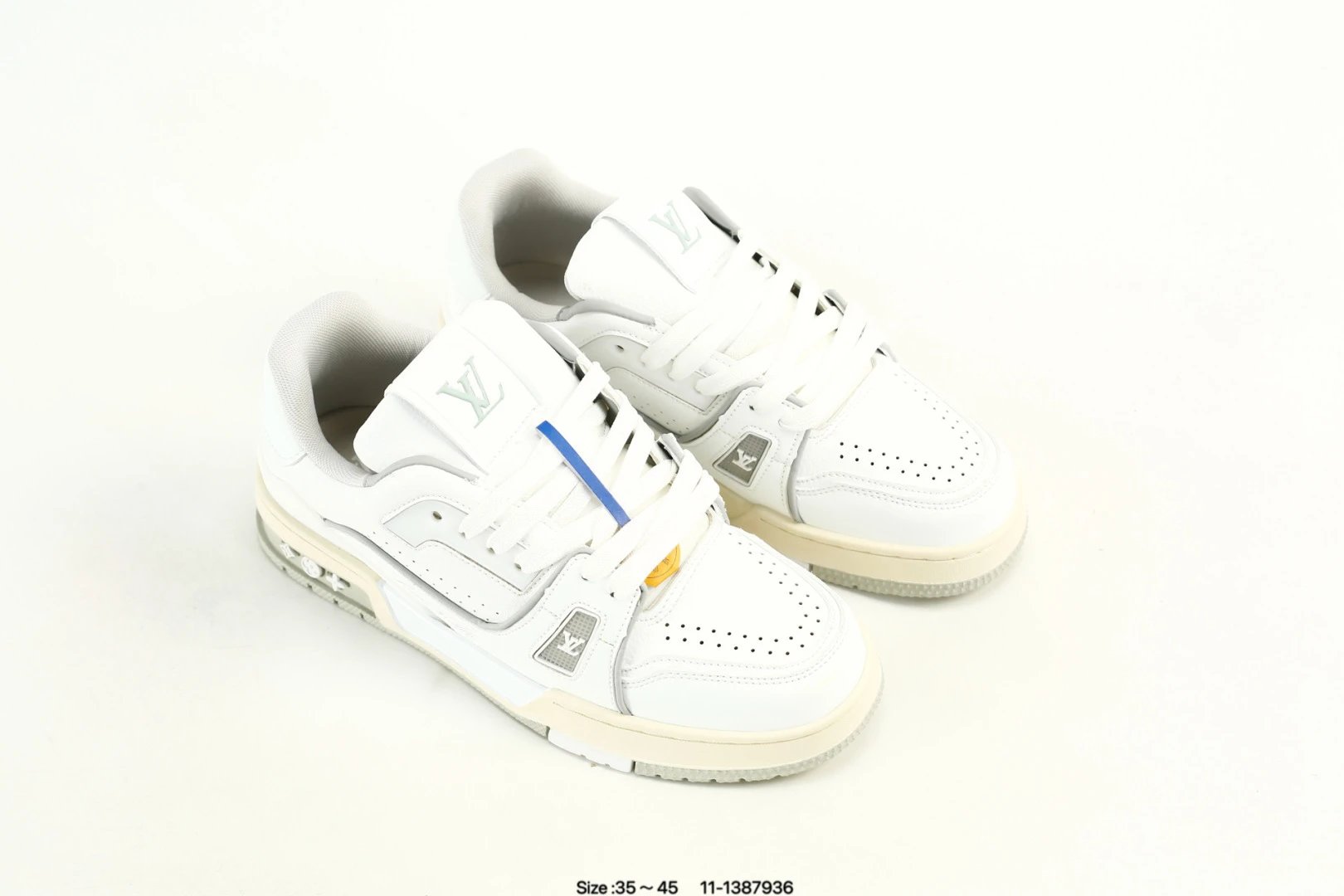 Low Top Leather Trainer Sneakers with Ivory White Finish - Gallery Image 8 - Detailed View
