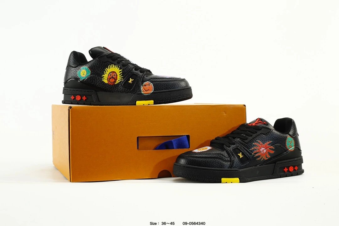 Luxury Leather Trainer Low Top Sneakers Black Multicolor - Gallery Image 9 - Detailed View
