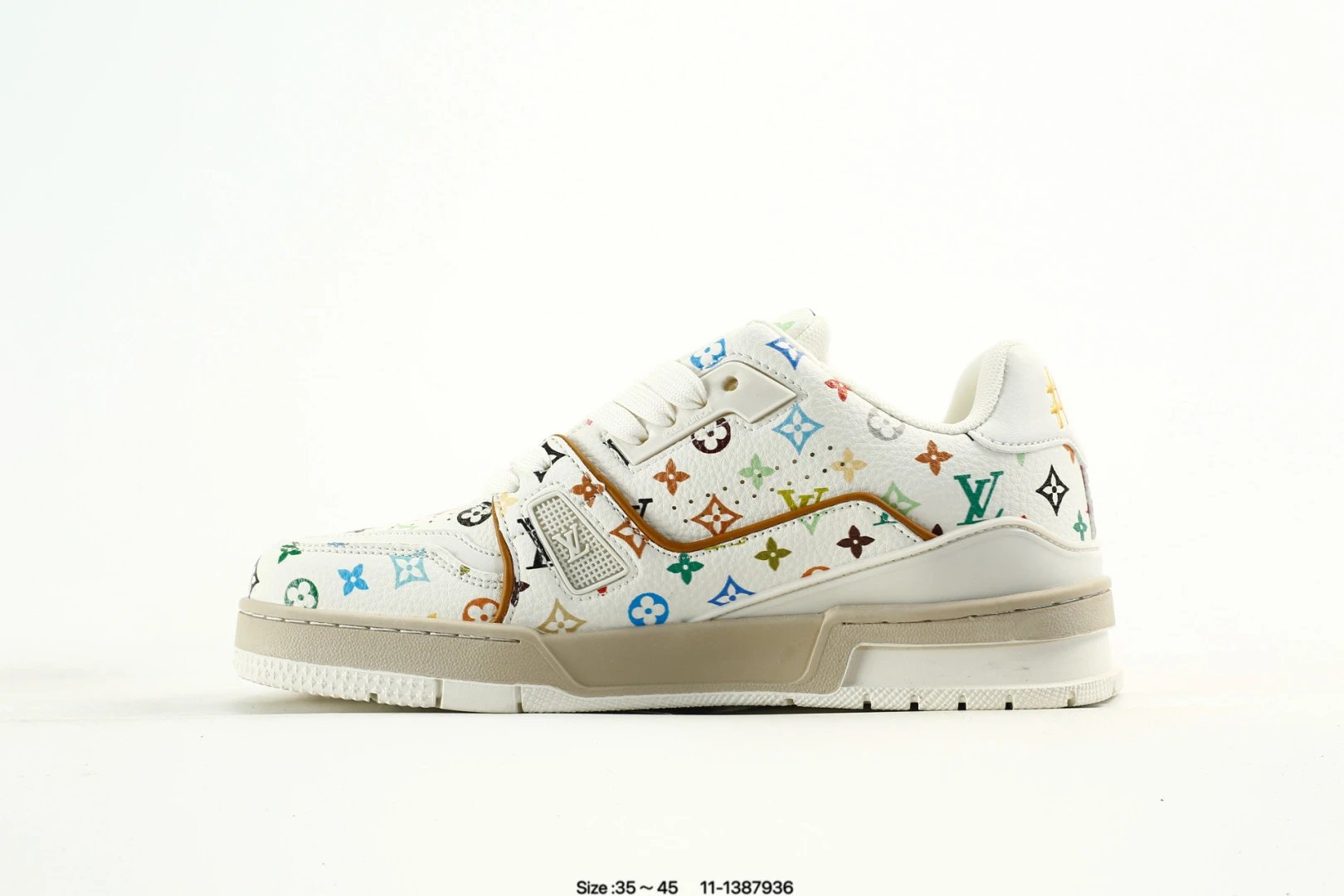 Luxury Low Top Leather Trainer Sneaker Multicolor White - Gallery Image 3 - Detailed View