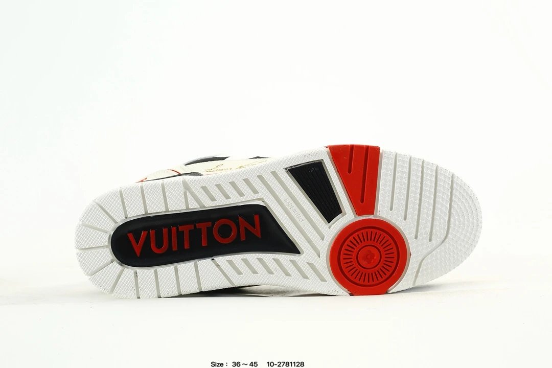 Luxury Leather Low Top Trainer Sneakers Ivory Black Red - Gallery Image 6 - Detailed View