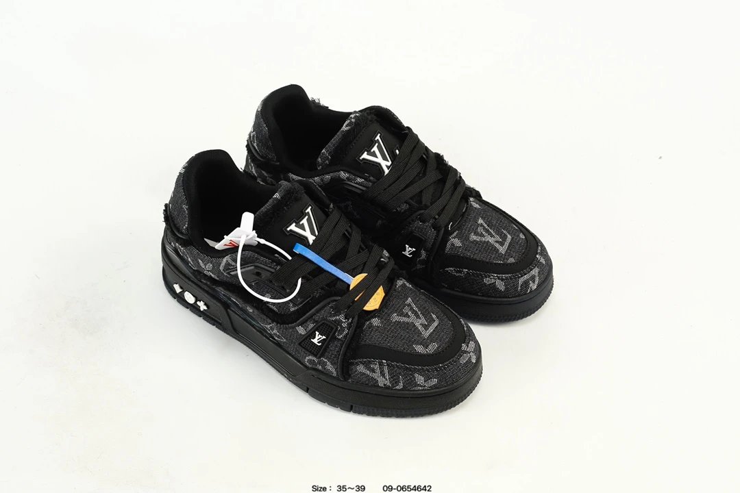 Luxury Low Top Trainer Sneaker Leather with Charcoal Black - Gallery Image 8 - Detailed View