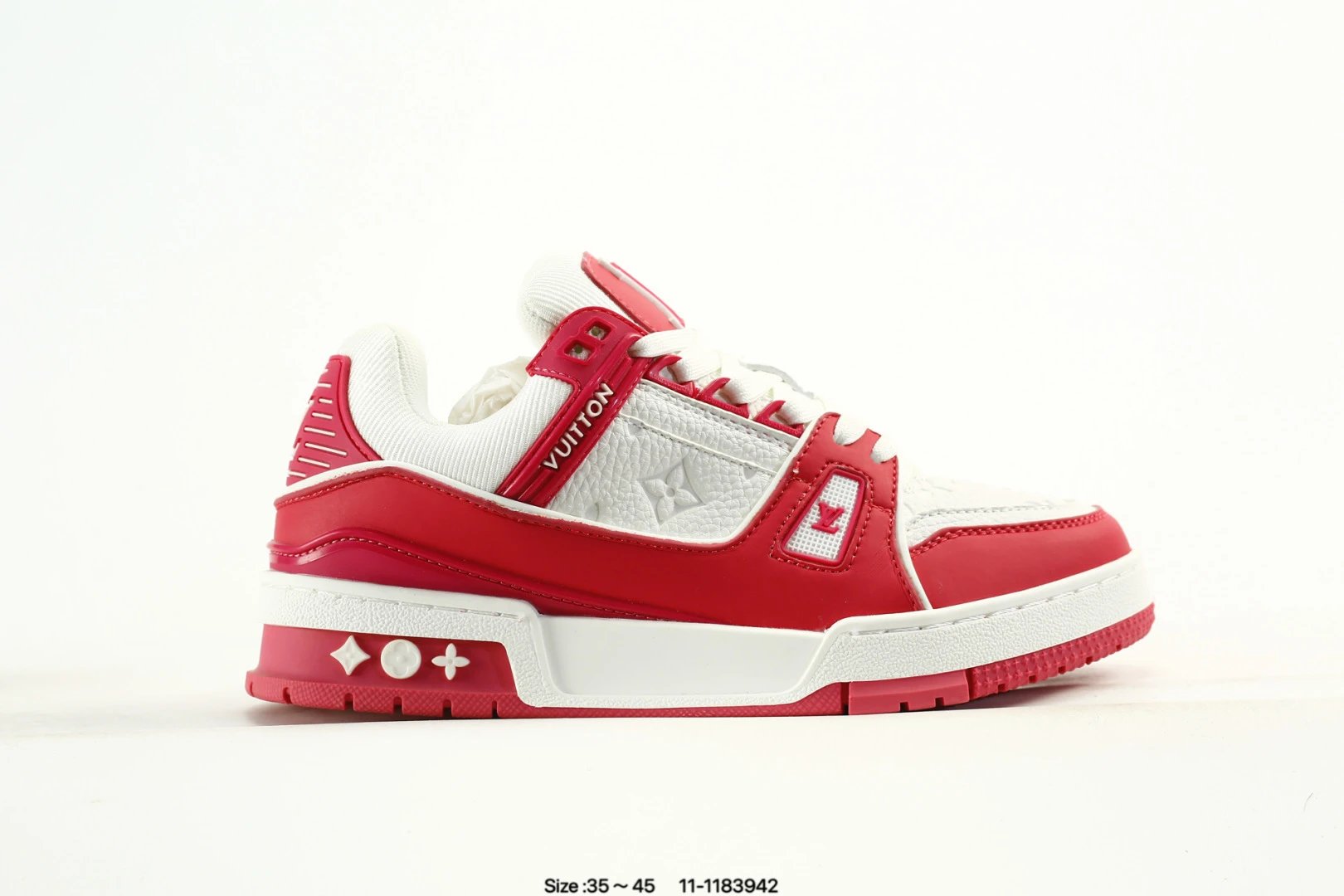 Skate Sneakers Grain Leather Mesh Low Top Scarlet White - Gallery Image 1 - Detailed View