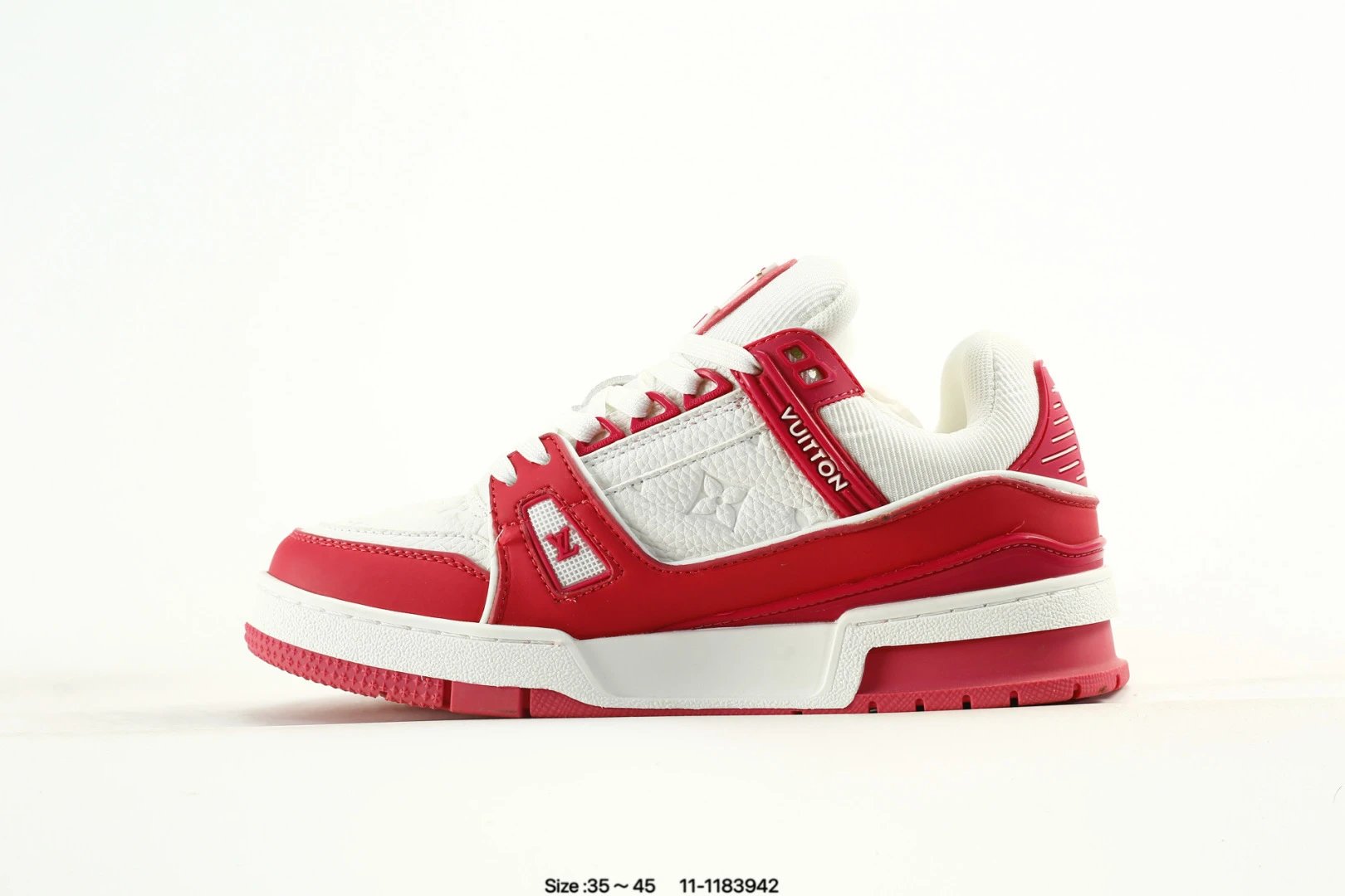 Skate Sneakers Grain Leather Mesh Low Top Scarlet White - Gallery Image 3 - Detailed View
