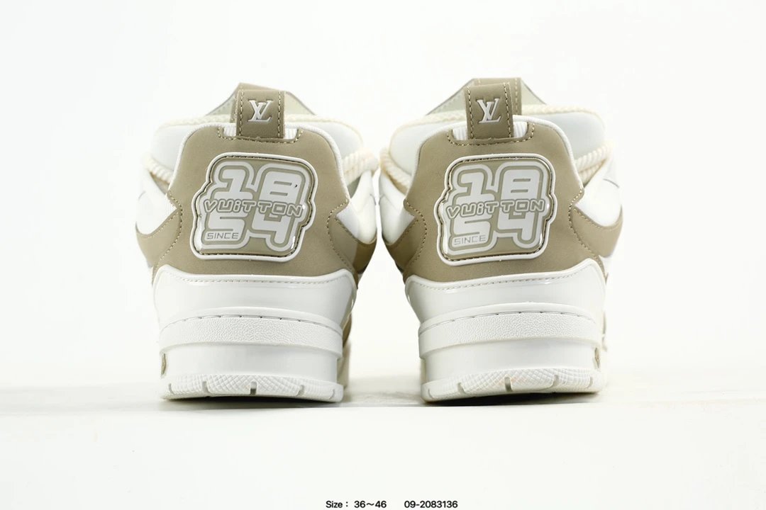 Low Top Leather Trainer Sneakers with 3D Logo Beige - Gallery Image 7 - Detailed View