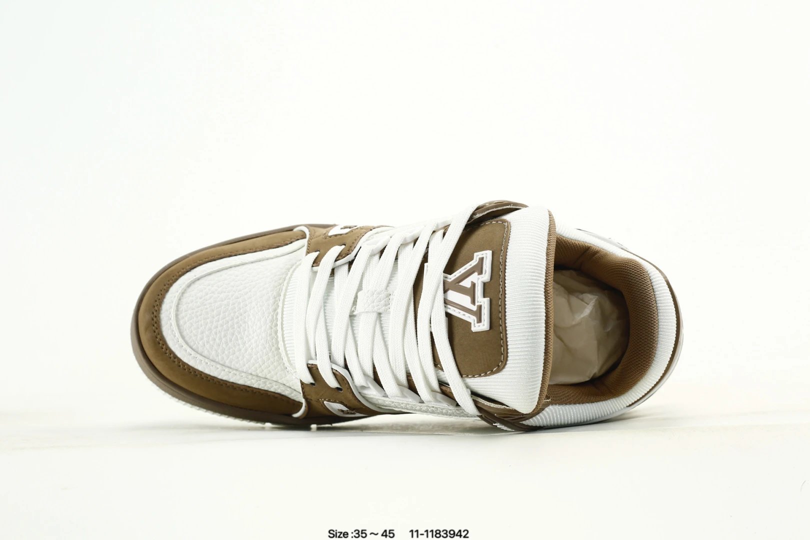 Grain Leather Skate Sneakers with Rubber Sole in Mocha - Gallery Image 4 - Detailed View