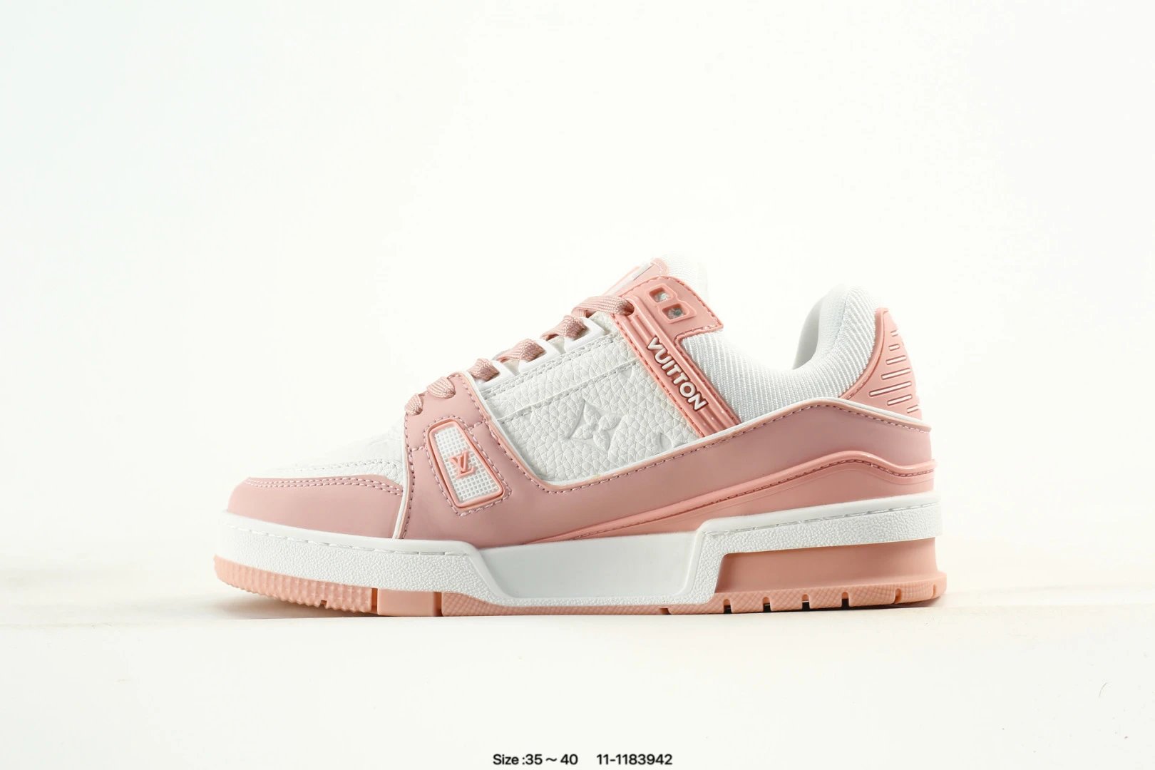 Skateboard Style Calfskin Leather Sneakers Pink Whisper - Gallery Image 3 - Detailed View