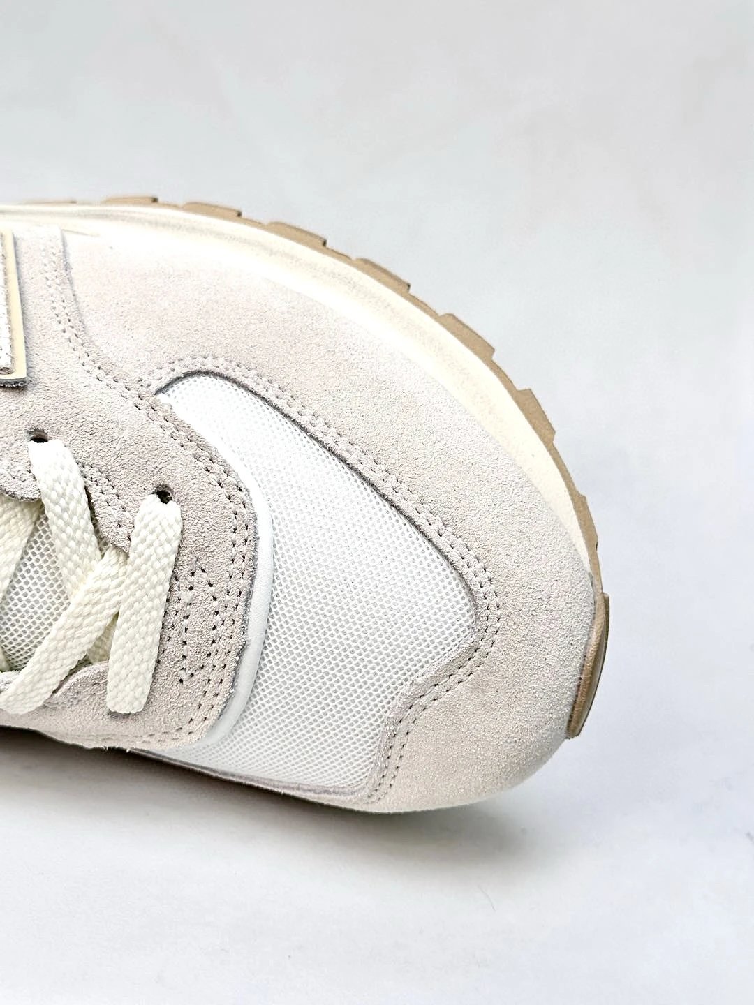 Retro Suede Mesh Sneakers Running Shoes, Ecru - Gallery Image 7 - Detailed View