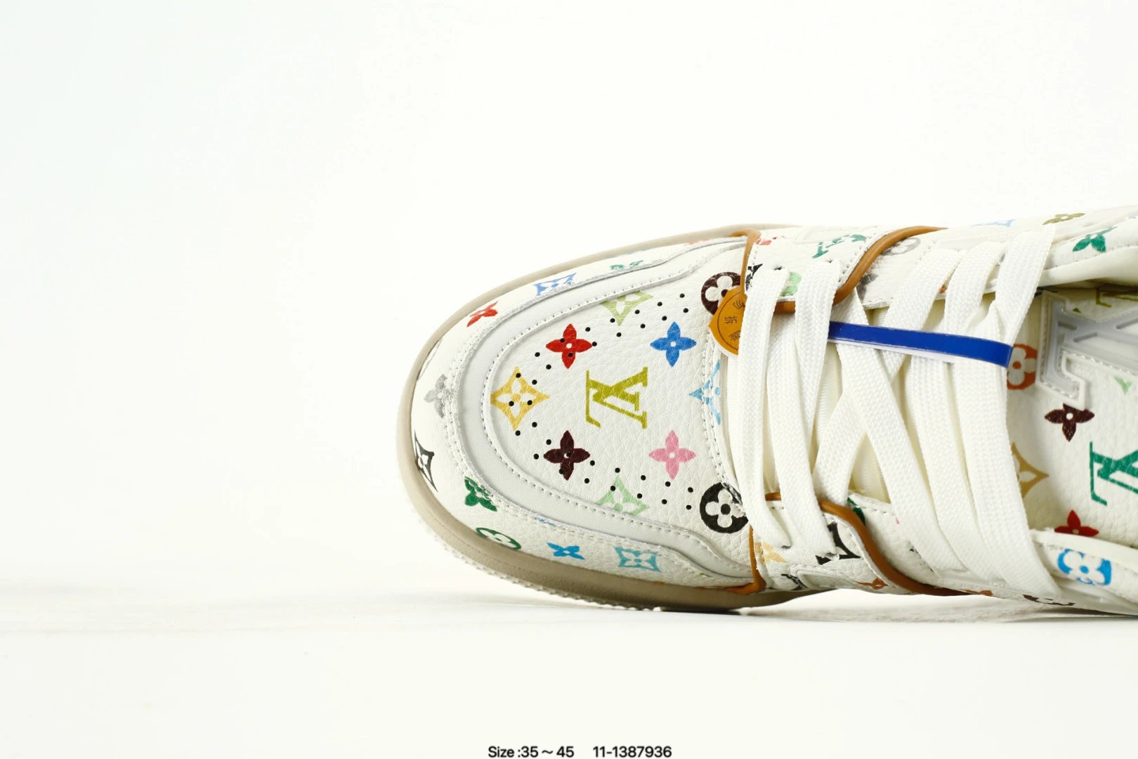Luxury Low Top Leather Trainer Sneaker Multicolor White - Gallery Image 5 - Detailed View