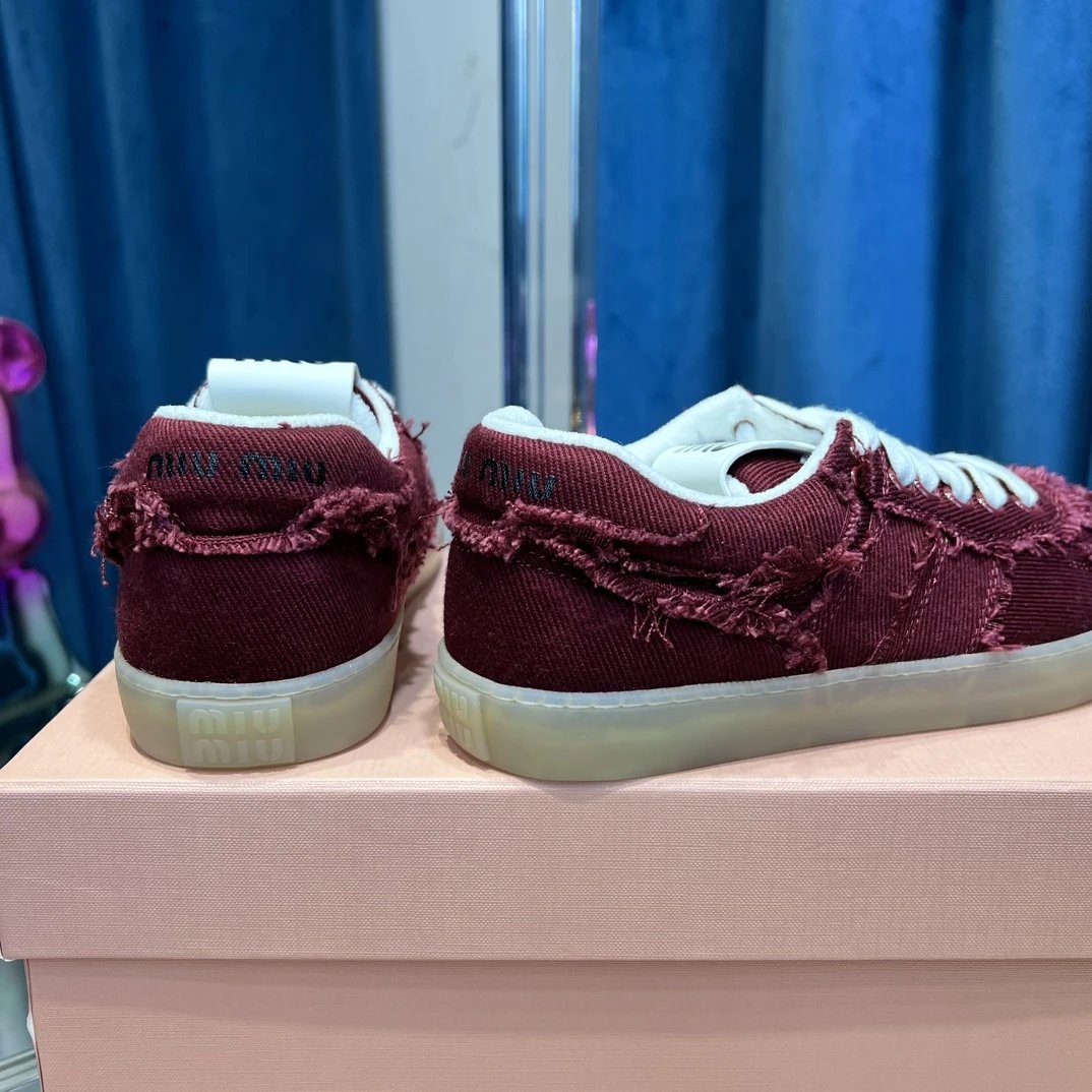 Vintage Frayed Canvas Sneakers with Towel Lining in Burgundy - Gallery Image 8 - Detailed View
