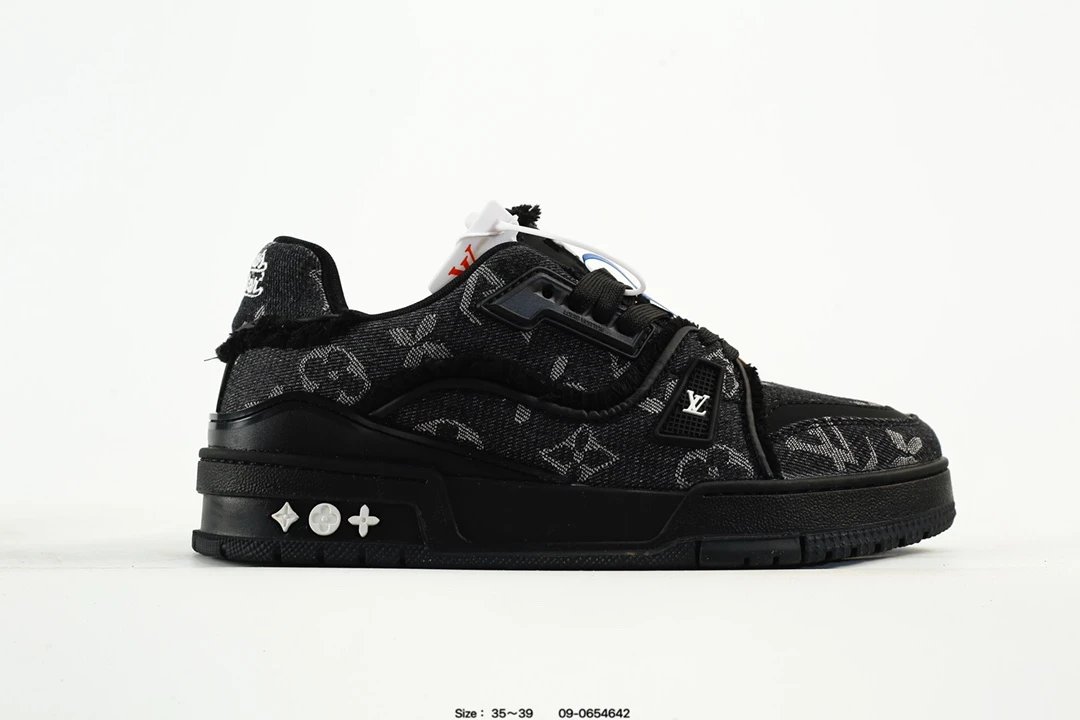 Luxury Low Top Trainer Sneaker Leather with Charcoal Black - Gallery Image 1 - Detailed View