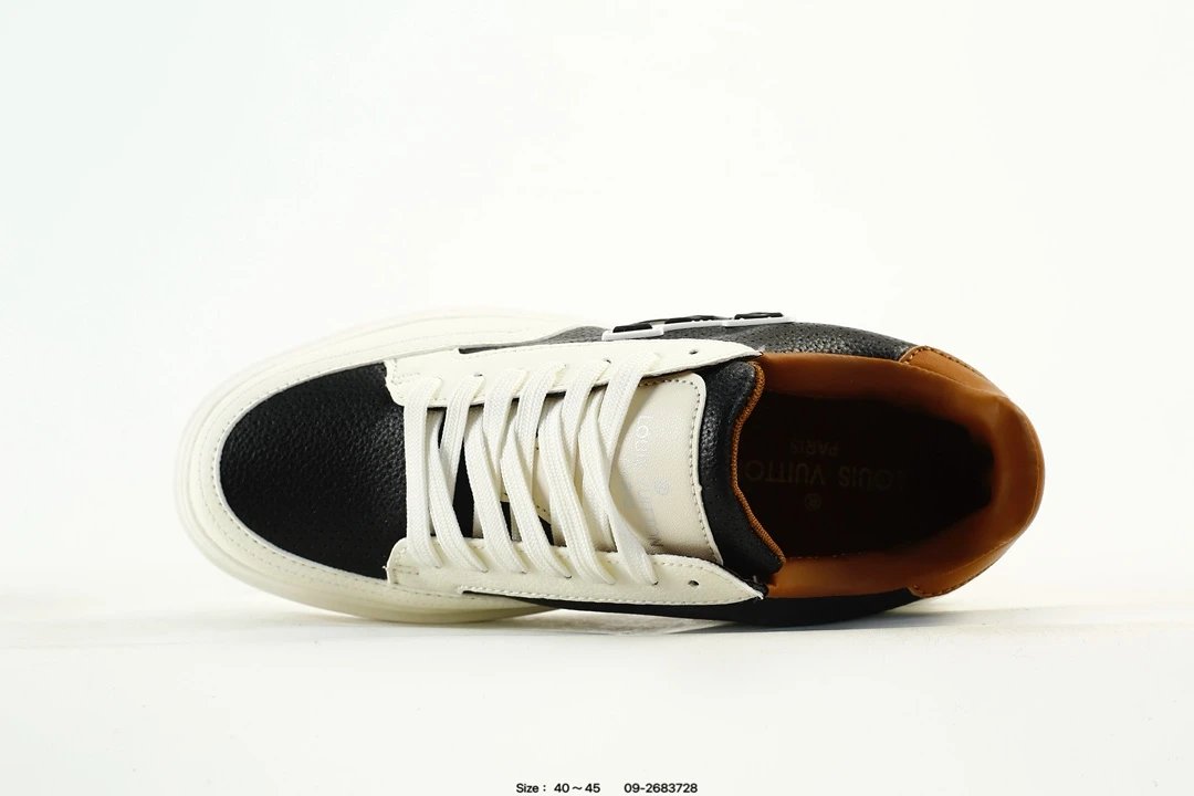 Low Top Leather Sneakers Beverly Hills Style in Ivory Black Tan - Gallery Image 4 - Detailed View