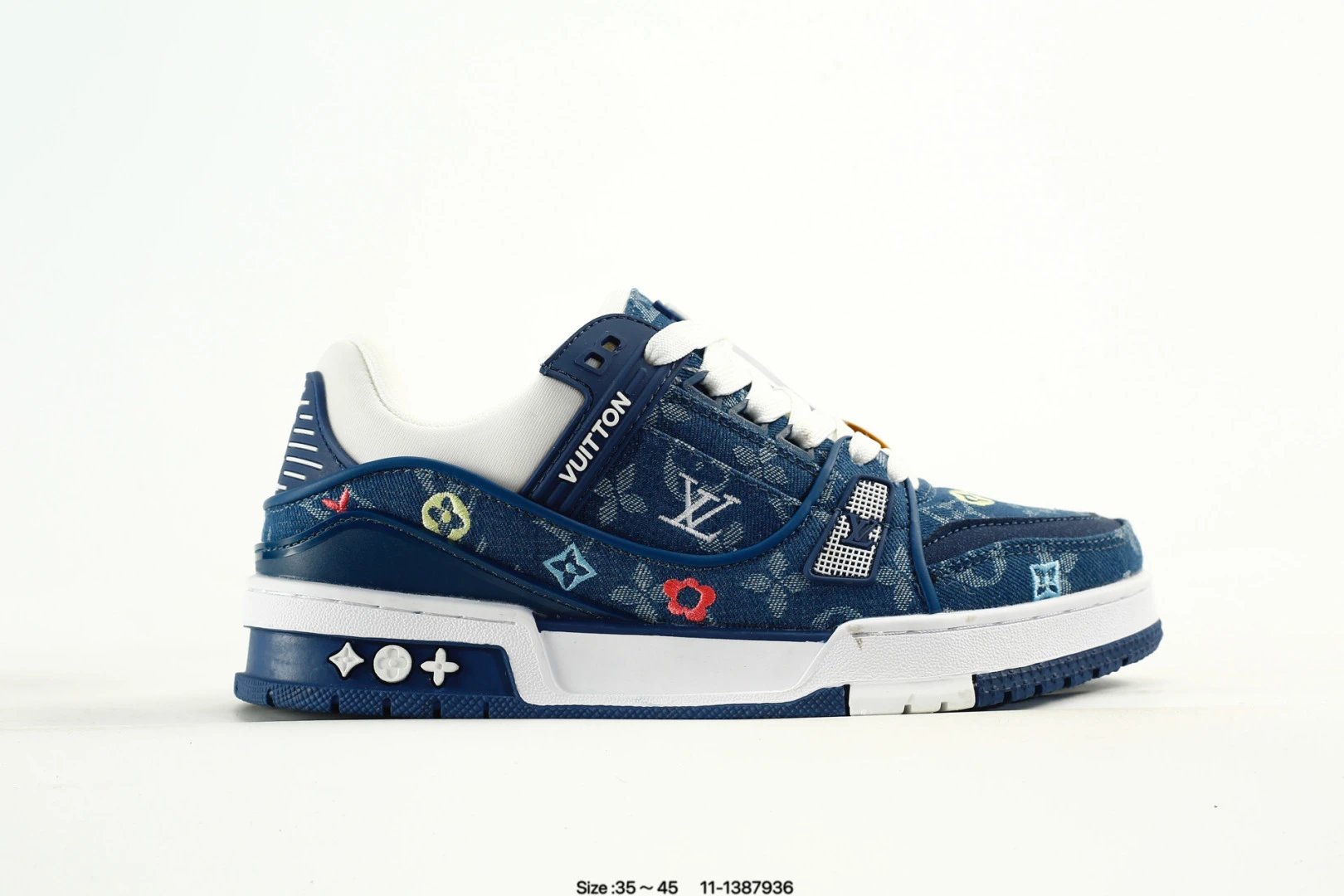 Luxury Low Top Trainer Sneakers Leather Navy Blue - Gallery Image 1 - Detailed View
