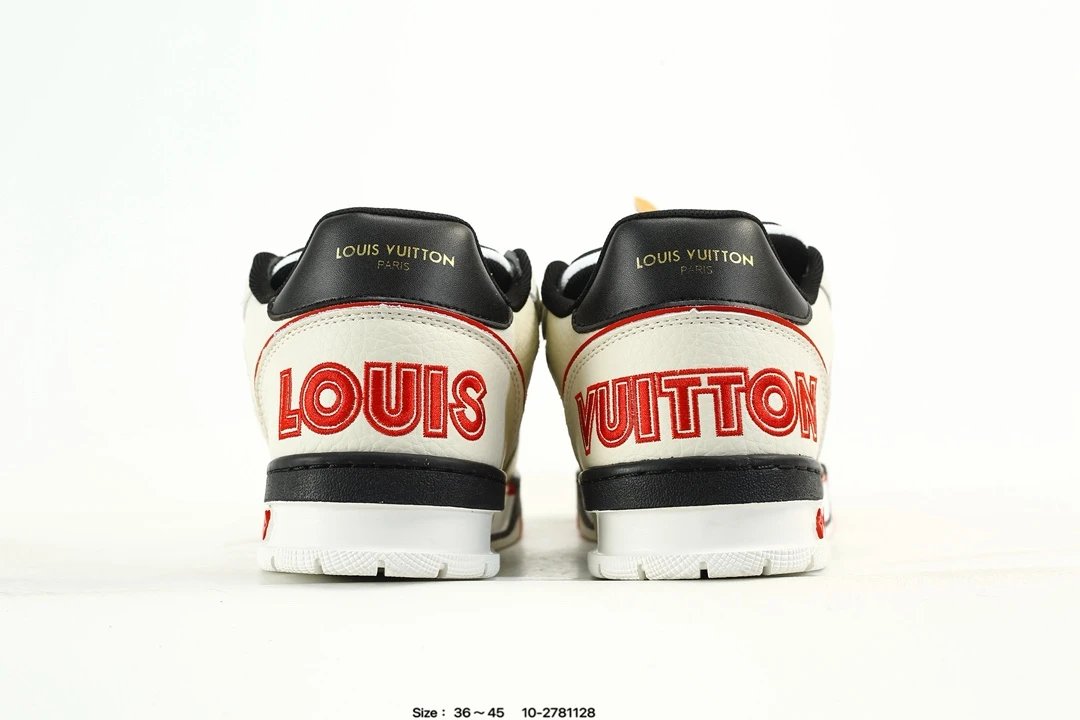 Luxury Leather Low Top Trainer Sneakers Ivory Black Red - Gallery Image 7 - Detailed View