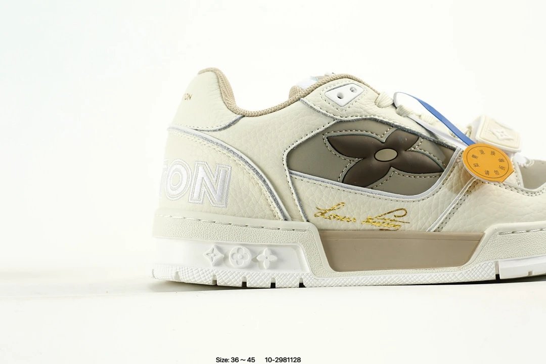 Luxury Low Top Leather Trainer Sneakers Taupe Cream - Gallery Image 2 - Detailed View