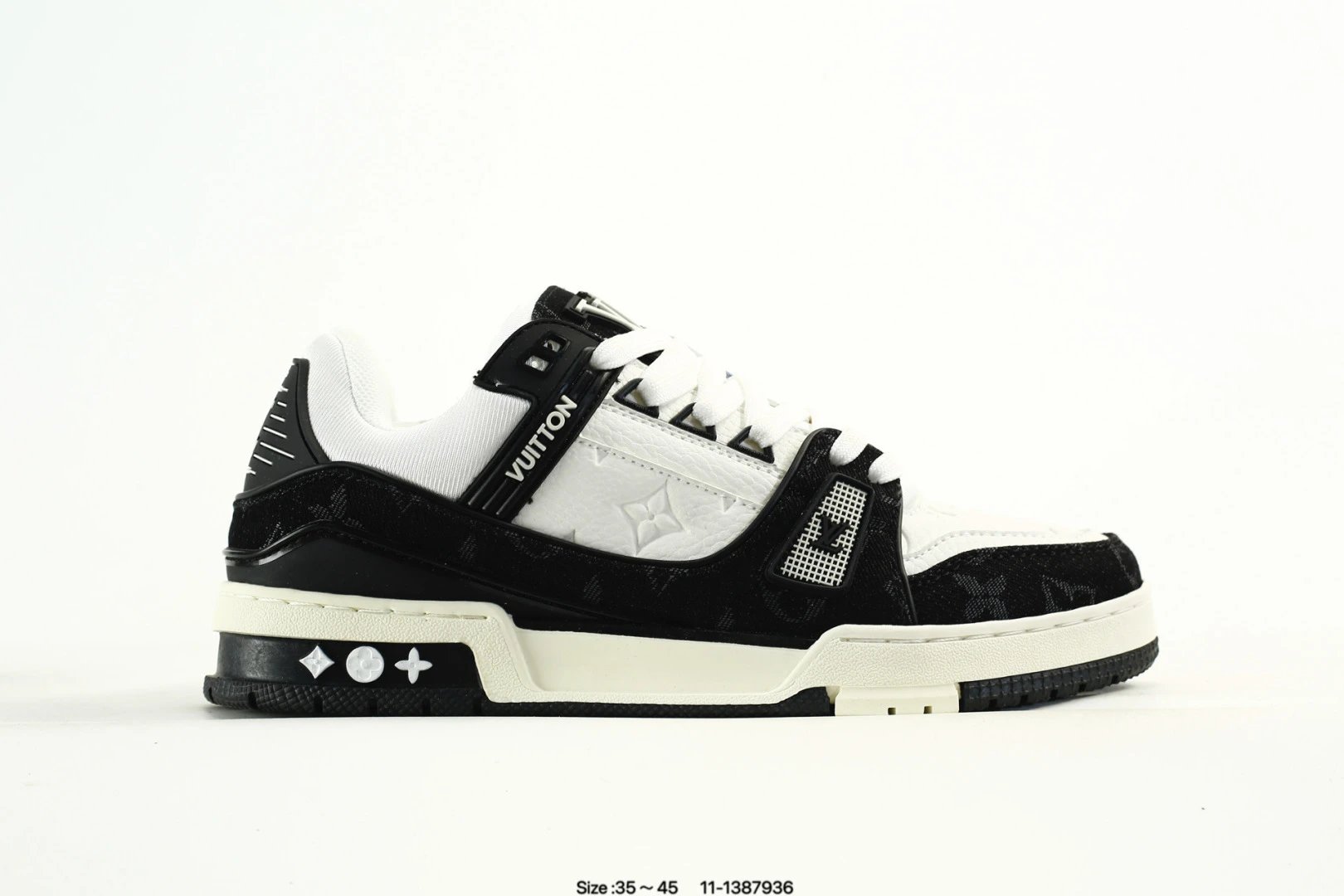 Denim Leather Low Top Trainer Sneakers Grey Noir - Gallery Image 5 - Detailed View