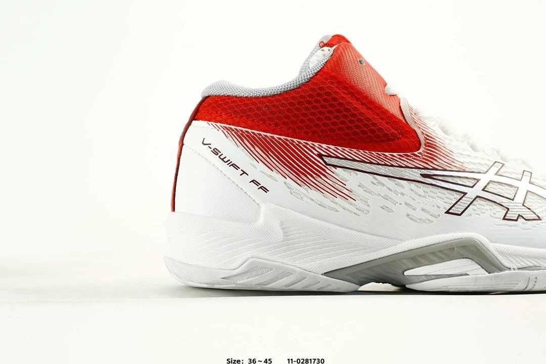 Asics V-SWIFT FF MT 4 Volleyball Shoes White Red - Gallery Image 2 - Detailed View