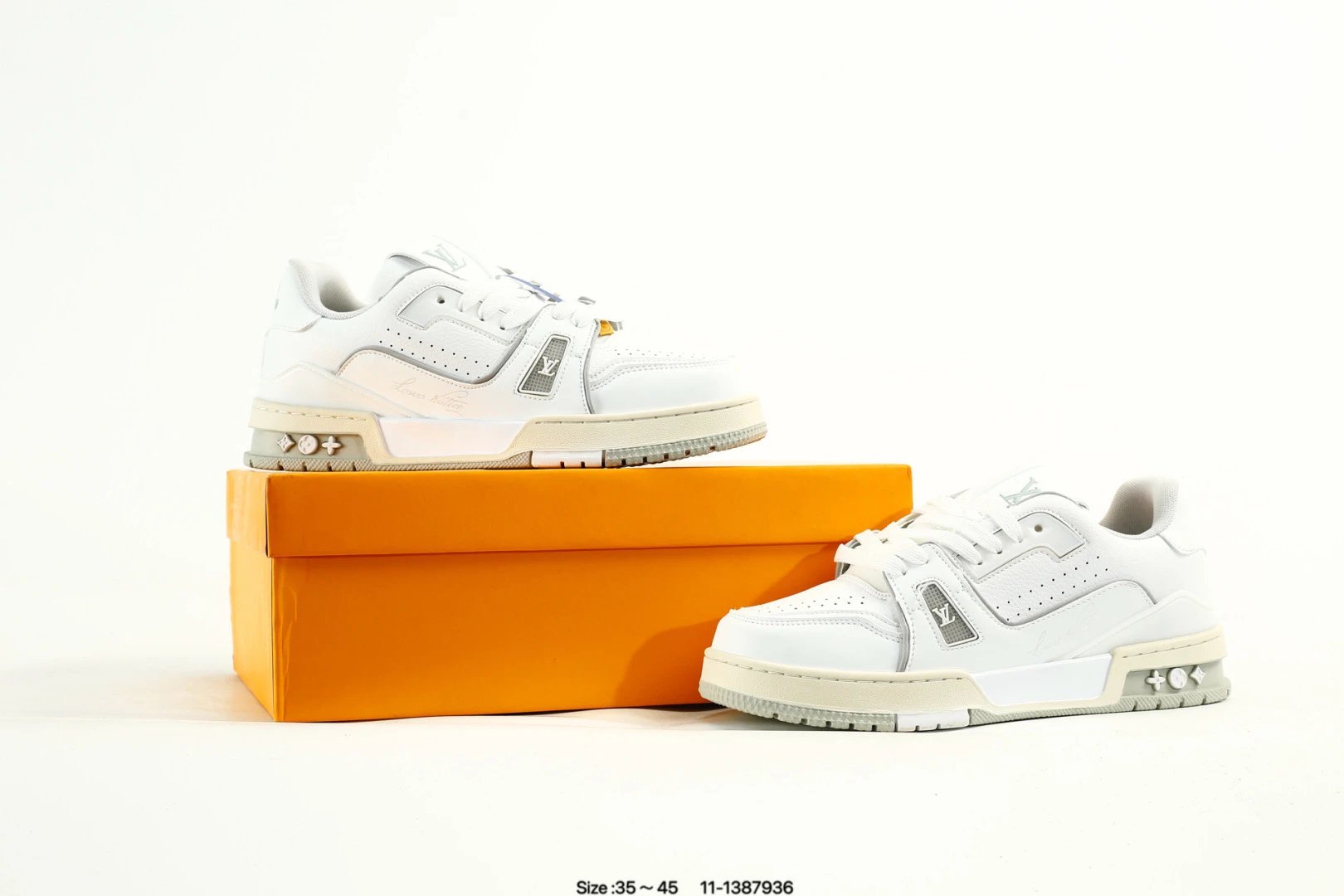 Low Top Leather Trainer Sneakers with Ivory White Finish - Gallery Image 9 - Detailed View
