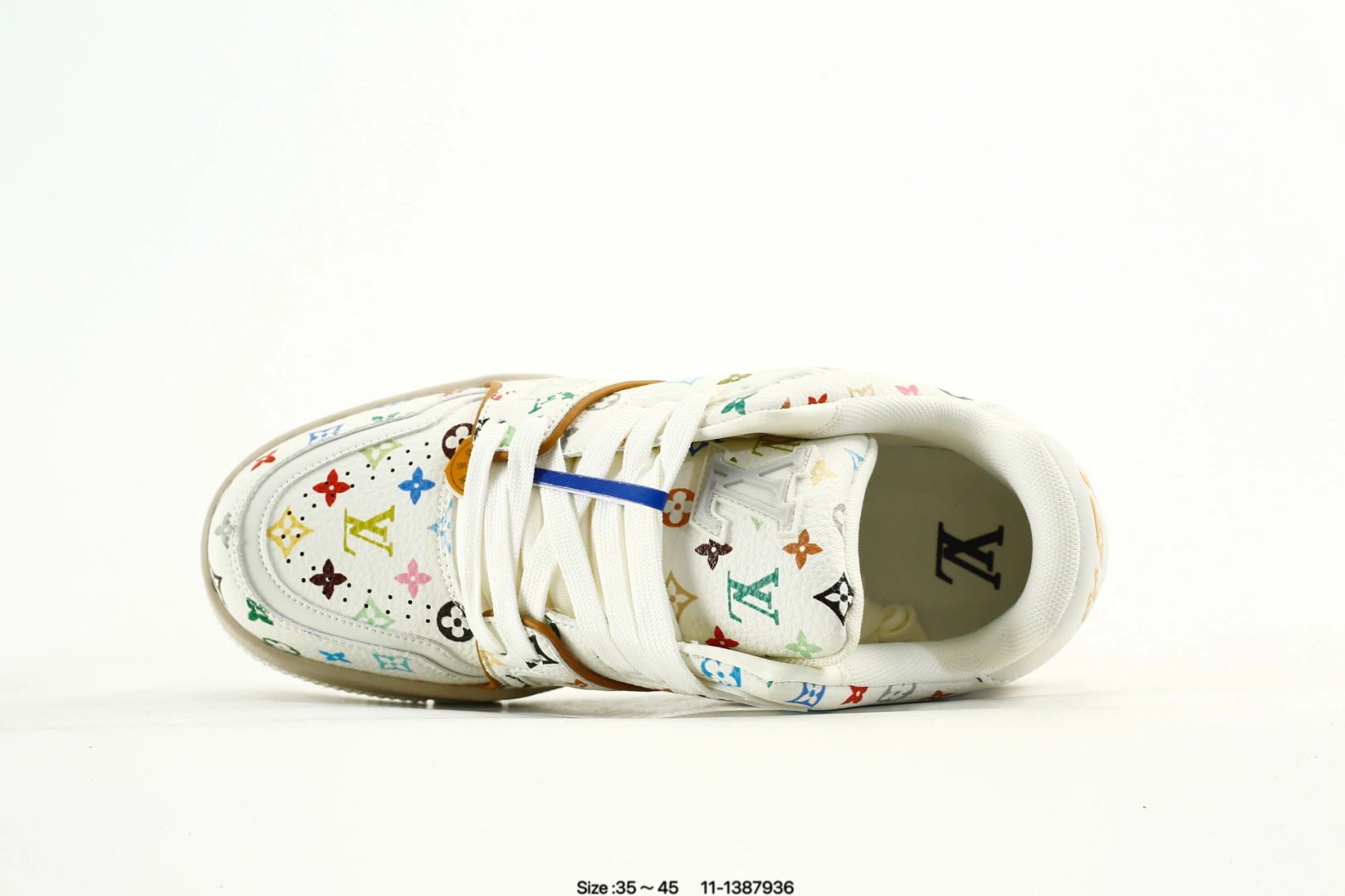 Luxury Low Top Leather Trainer Sneaker Multicolor White - Gallery Image 4 - Detailed View