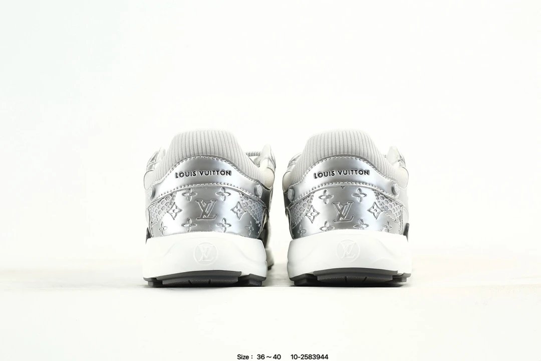 Low Top Leather Mesh Trainer Sneakers Metallic Silver - Gallery Image 7 - Detailed View