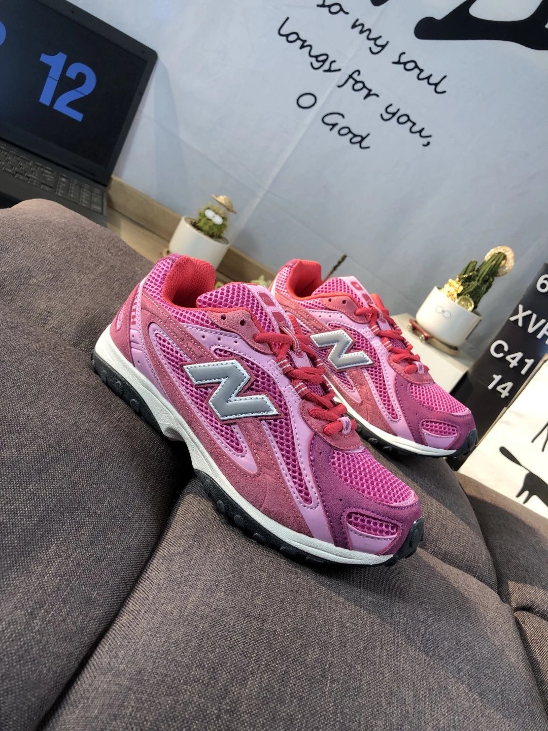 Retro Suede Running Dad Shoes Rose - Gallery Image 3 - Detailed View